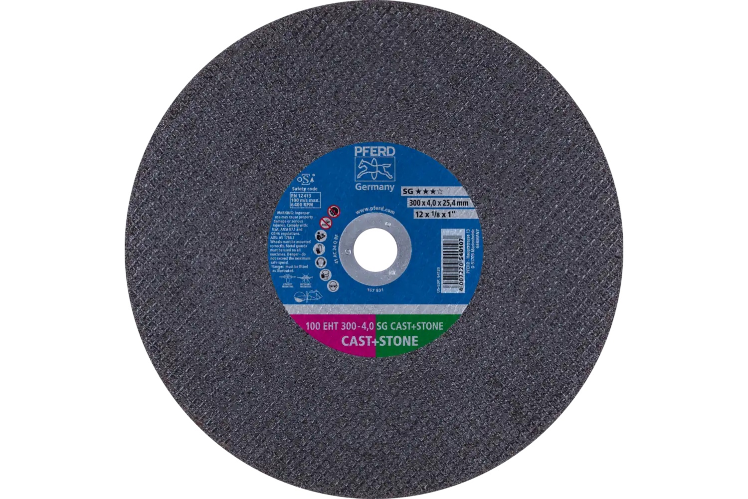 Picture of Pferd Portable Cut-Off Wheel, 12" X 1/8 X 1, Sg Cast+Stone, T1, Aluminum Oxide